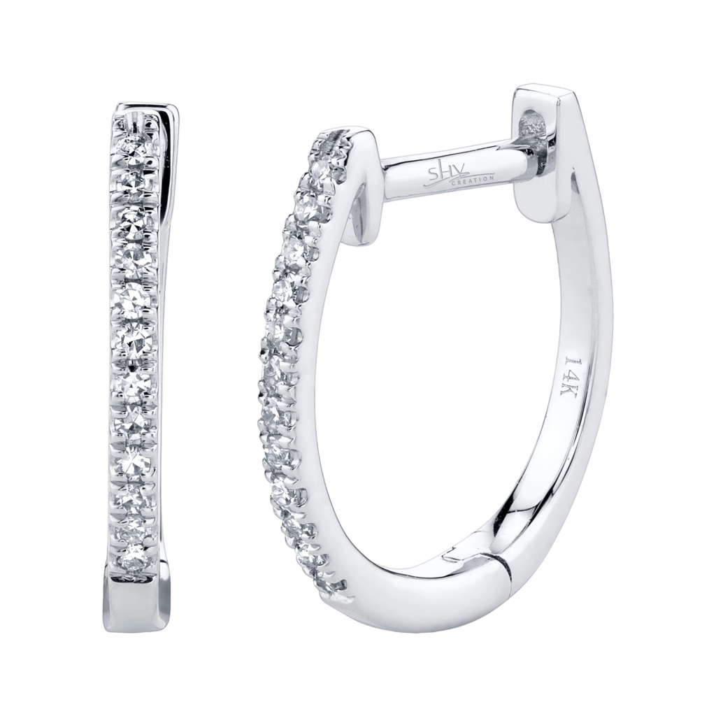0.08ct 14K W/G Diamond Huggie Earrings