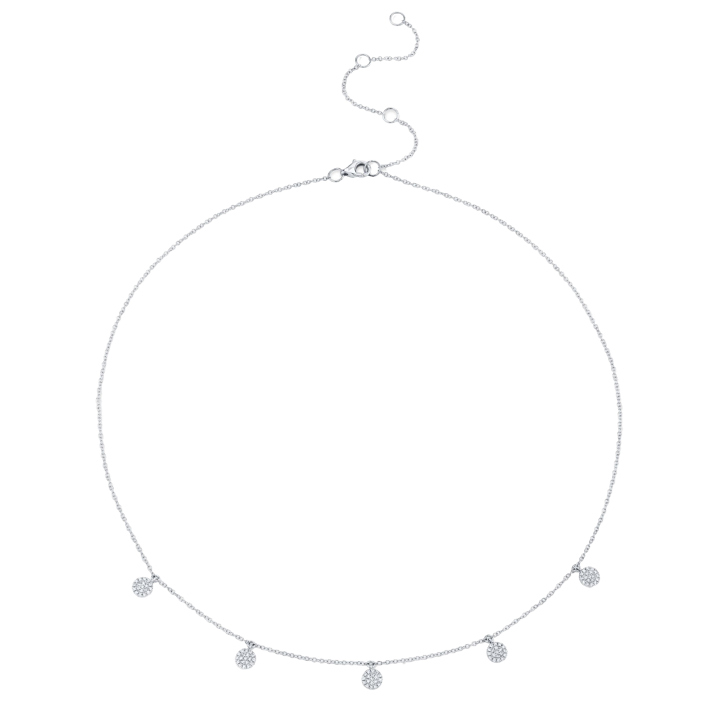 0.22ct 14K W/G Diamond Pave Circle Necklace