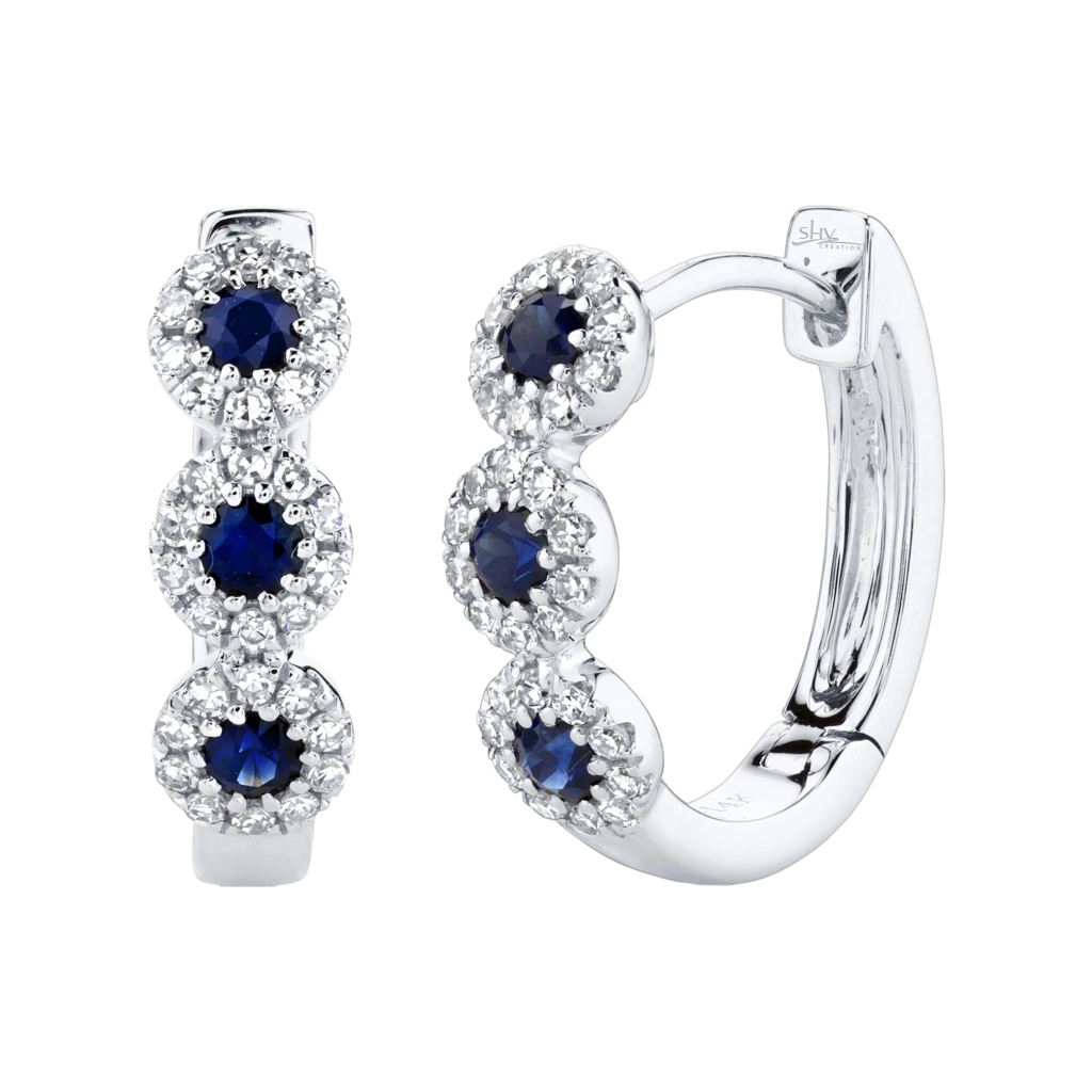 0.15ct Diamond & 0.30ct Blue Sapphire 14K W/G Huggie Earrings