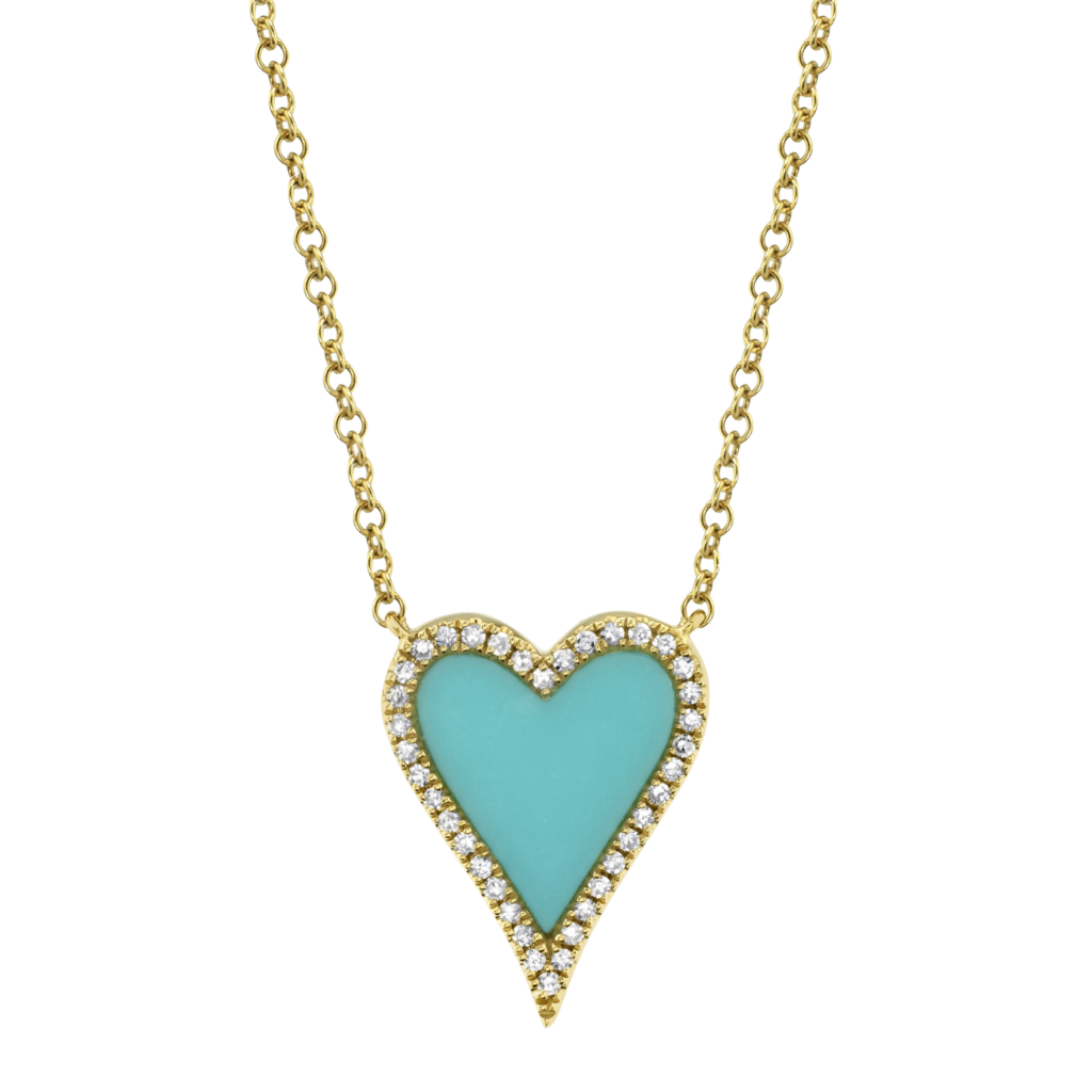 0.09ct Diamond & 0.69ct Composite Turquoise 14K Y/G Heart Necklace