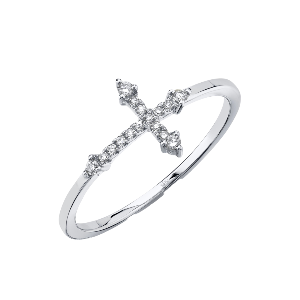 0.09ct 14K W/G Diamond Cross Ring