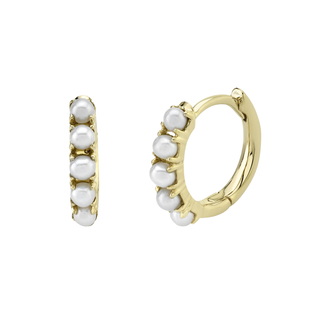 14K Y/G Cultured Pearl Huggie Earrings