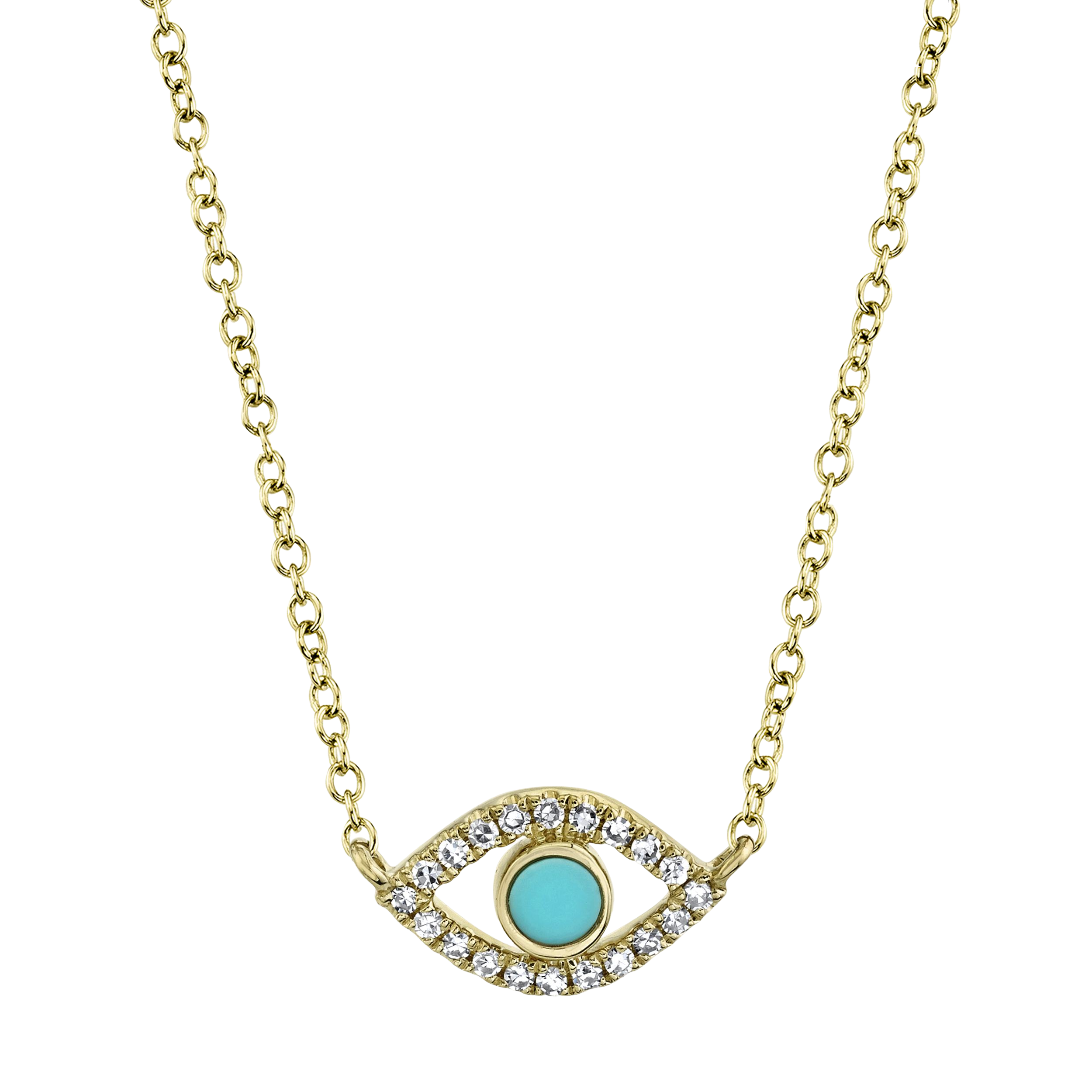 0.06ct Diamond & 0.07ct Composite Turquoise 14K Y/G Eye Necklace