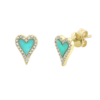0.13ct Diamond & 0.36ct Composite Turquoise 14K Y/G Heart Stud Earrings