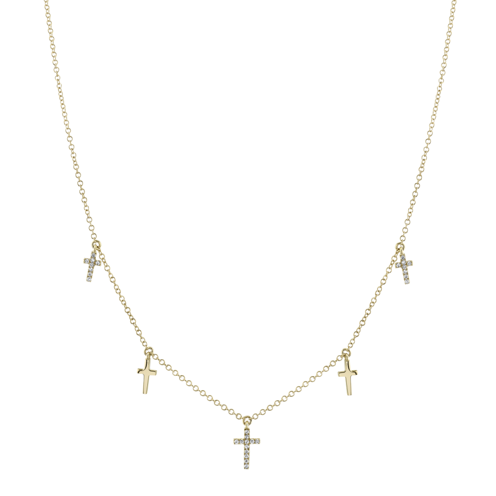 0.09ct 14K Y/G Diamond Cross Necklace