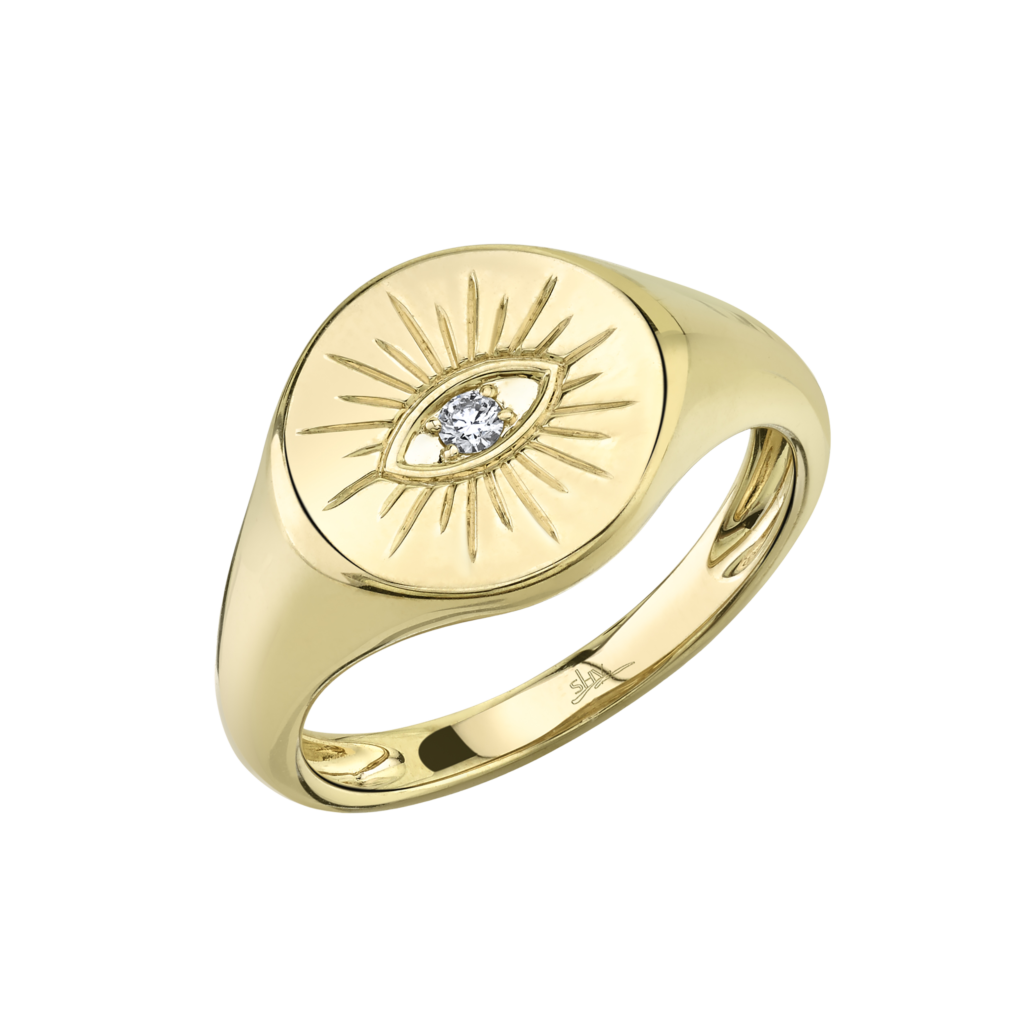0.03ct 14K Y/G Diamond Eye Signet Ring