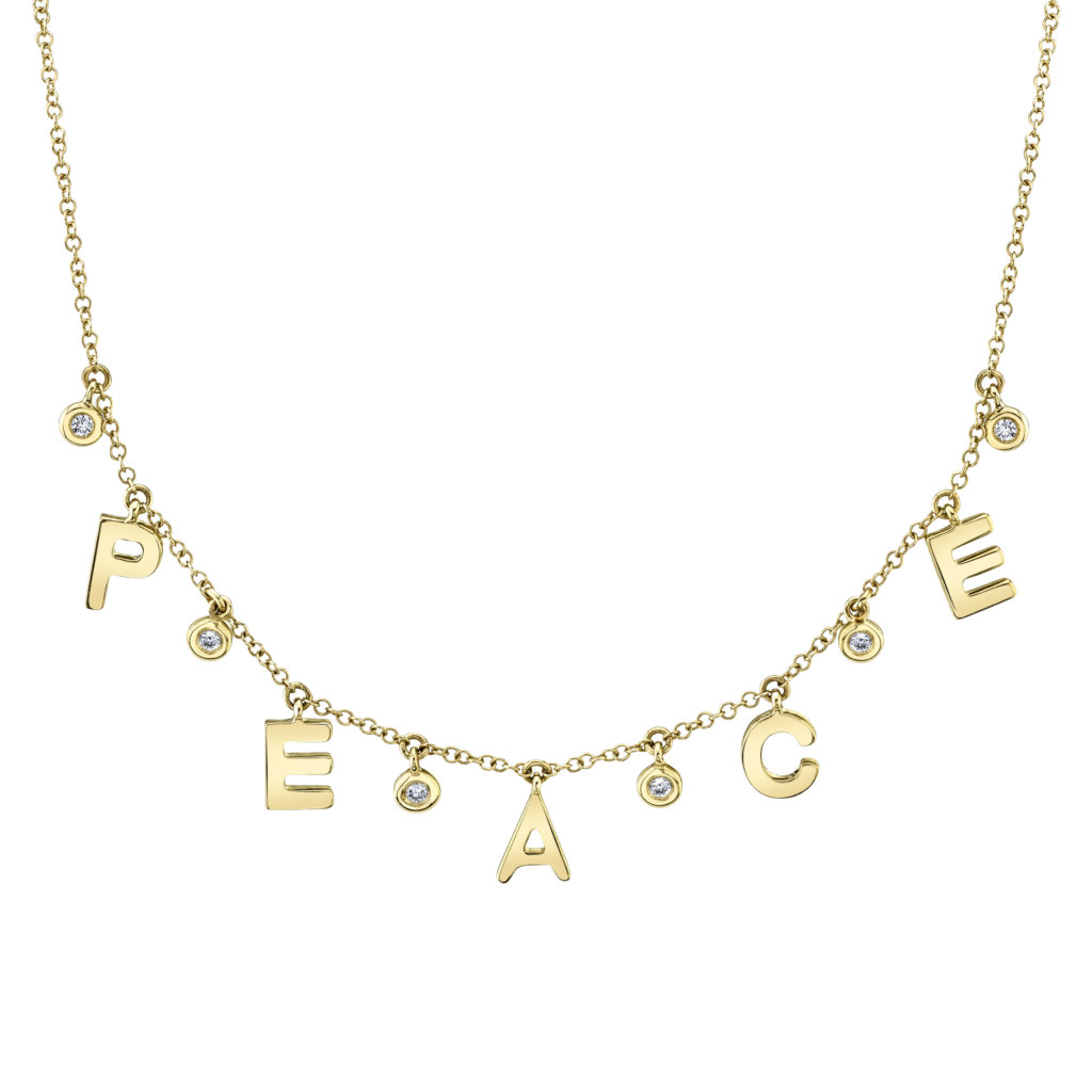 0.08ct 14K Y/G Diamond "Peace" Necklace