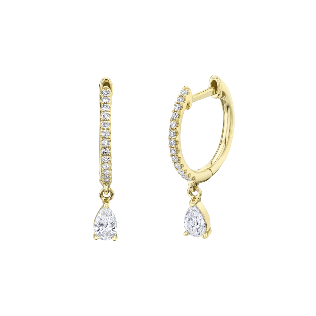 0.33ct 14K Y/G Diamond Pear Huggie Earrings