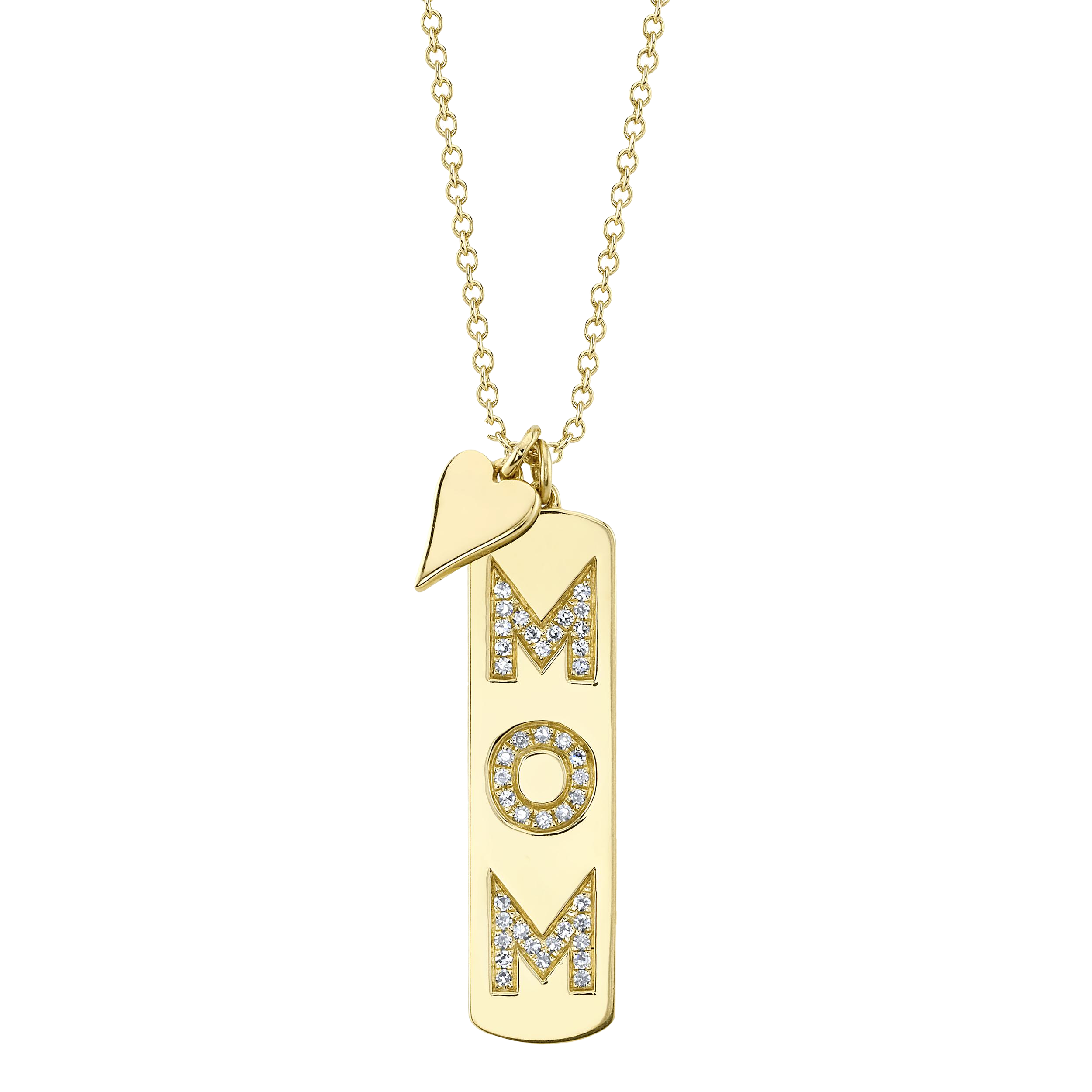 0.10ct 14K Y/G Diamond "Mom" Heart Necklace