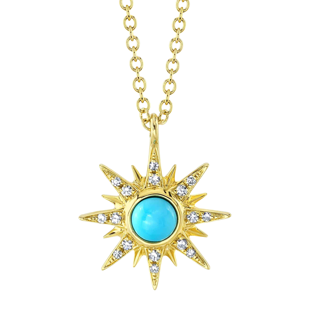 0.04ct Diamond & 0.21ct Composite Turquoise 14K Y/G Star Necklace