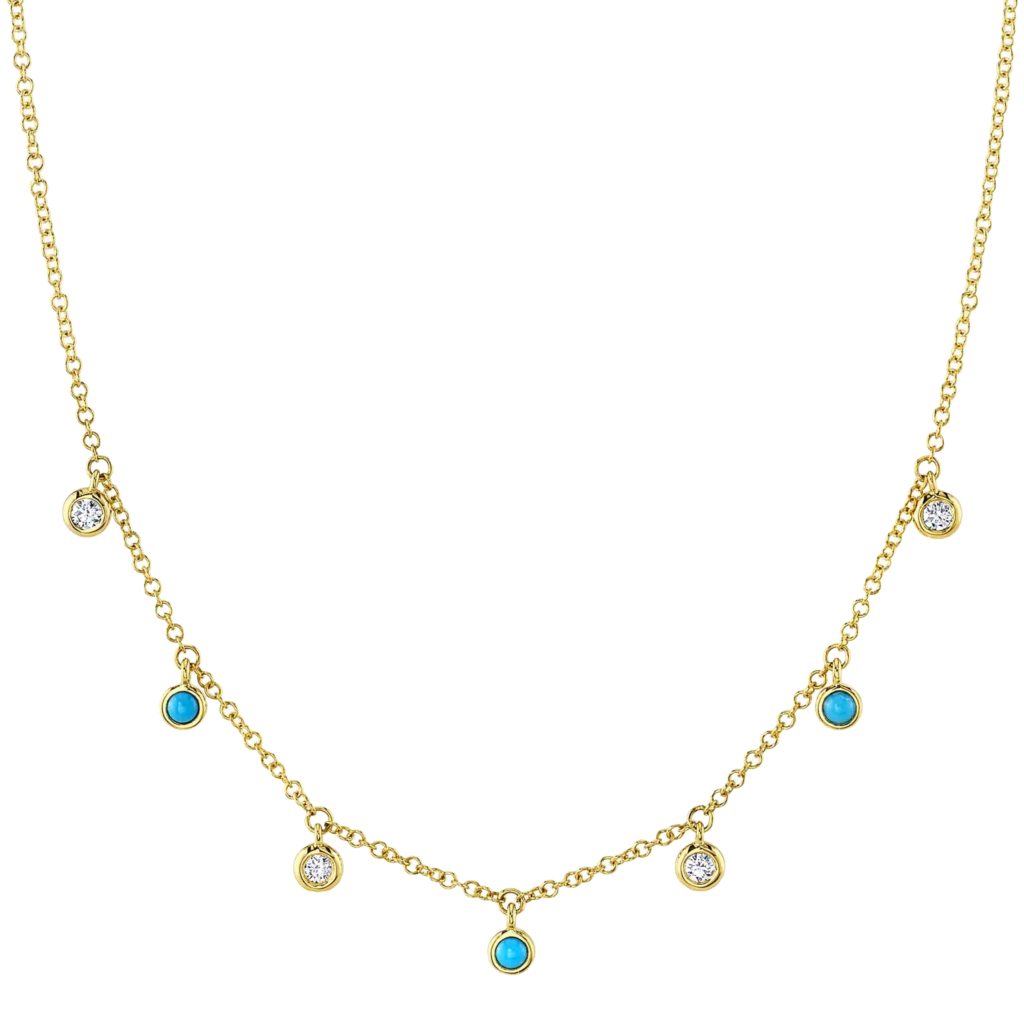 0.11ct Diamond & 0.11ct Composite Turquoise 14K Y/G Necklace