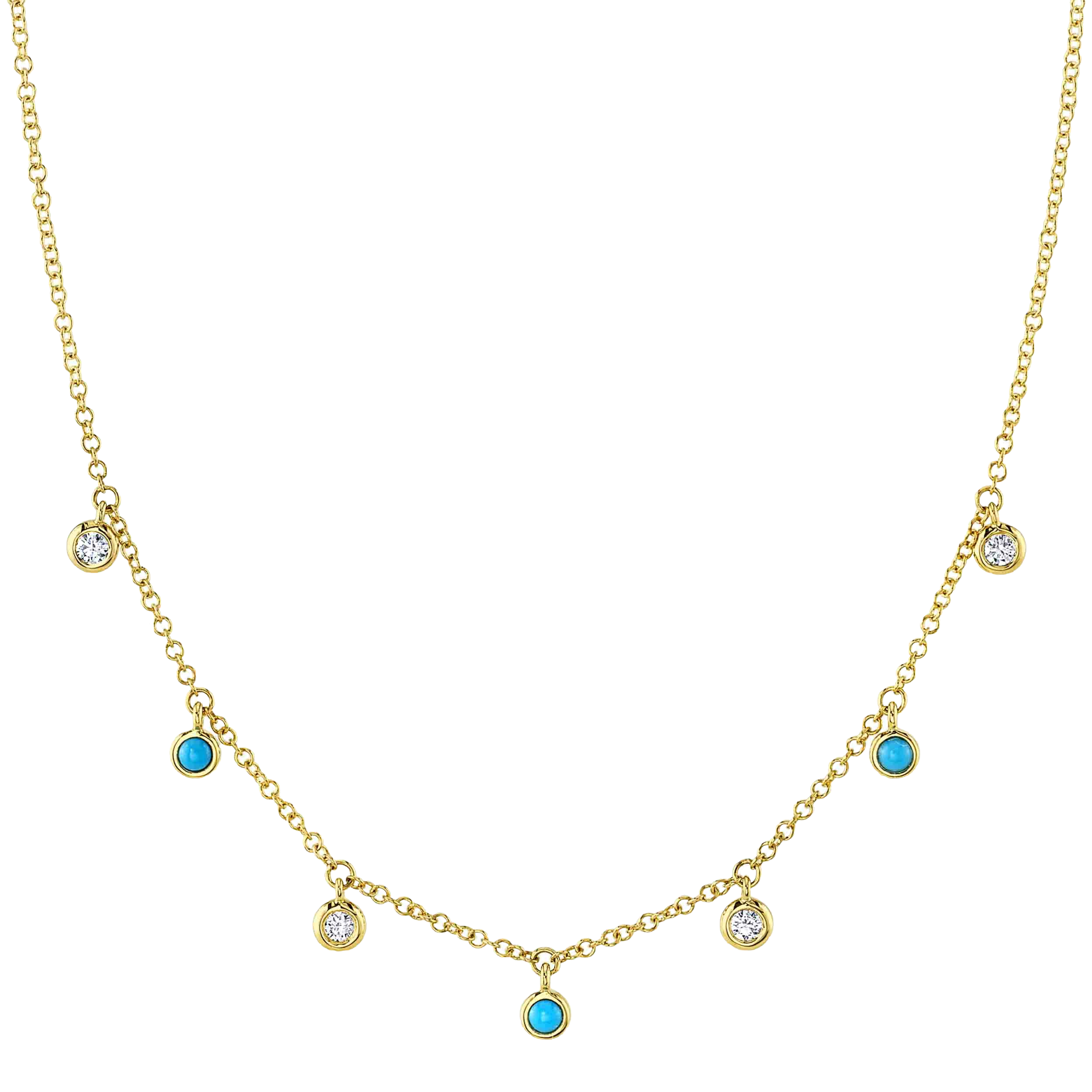 0.11ct Diamond & 0.11ct Composite Turquoise 14K Y/G Necklace