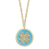 0.05ct Diamond & Turquoise-Color Enamel 14K Y/G Clover Necklace