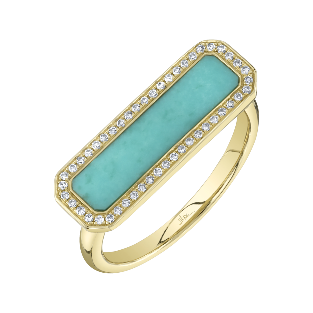 0.11 ct Diamond & 1.03ct Composite Turquoise 14K Y/G Bar Ring