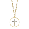 0.02ct Diamond & White Enamel 14K Y/G Cross Necklace