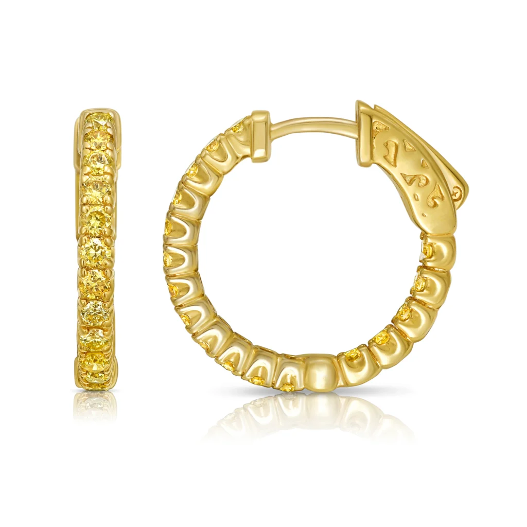 1 Carat Round Yellow Diamond Mini Hoop Earrings - Image 3