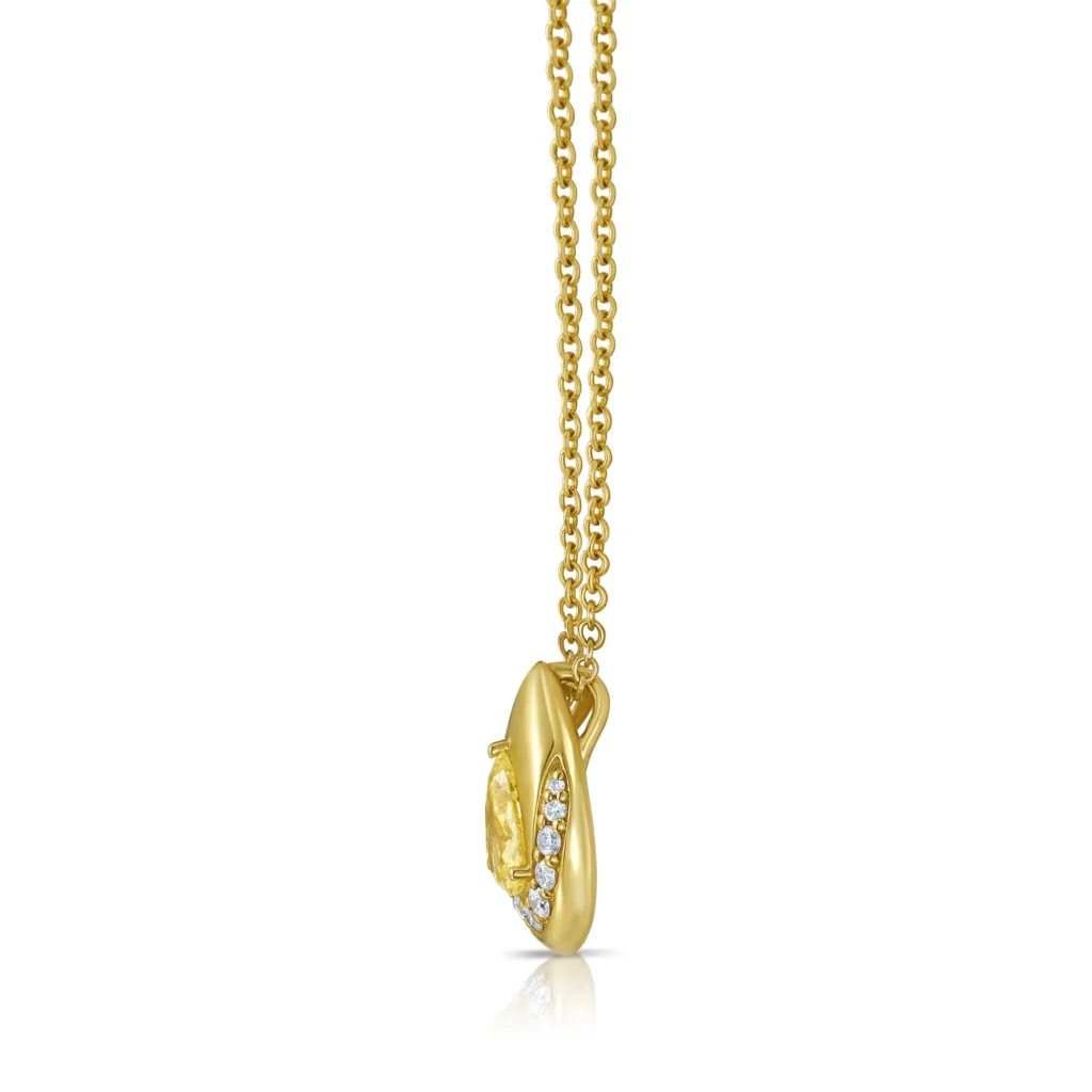 Bezel Spiral Pavé Yellow Pear Diamond Pendant - Image 3