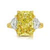 6.03ct Light Yellow Elongated Radiant Diamond Three Stone Ring