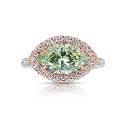 Green Marquise Cut Halo Diamond Ring