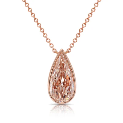 Pink Elongated Pear Shape Diamond in Rose Gold Bezel Pendant