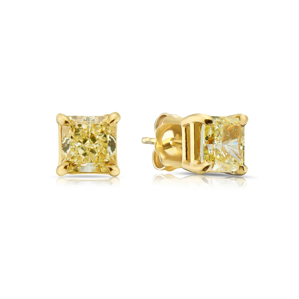 Alternative view of 1.5 Carat Each Fancy Yellow Radiant Diamond Studs