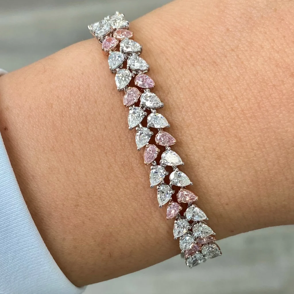 10.5ct Fancy Pink & White Pear Shape Diamond Double Row Bracelet - Image 2
