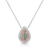 Green 'Chameleon' Pear Shape Diamond Double Halo Pendant