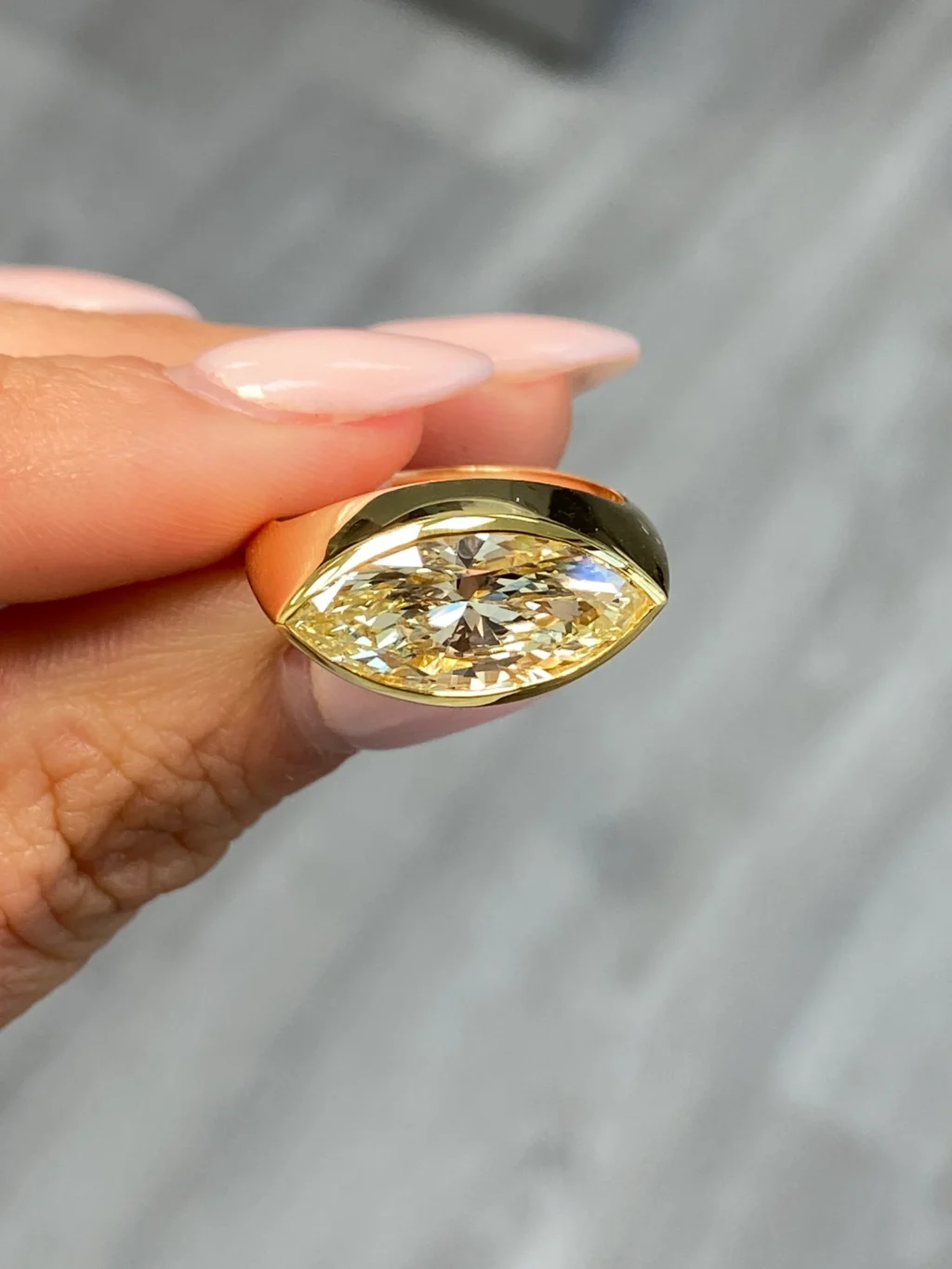 Fancy Yellow Marquise Cut East West Bezel Set Diamond Ring - Image 5