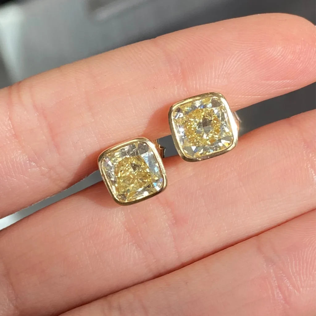 Alternative view of Fancy Yellow Diamond Bezel Stud Earrings