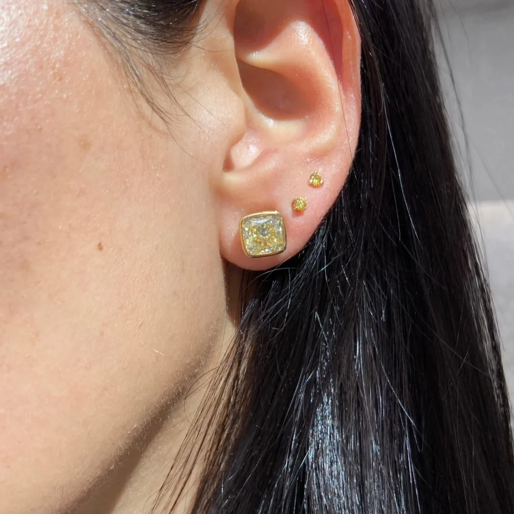 Fancy Yellow Diamond Bezel Stud Earrings - Image 3