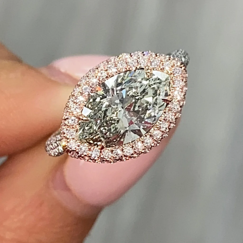 Alternative view of Green Marquise Cut Halo Diamond Ring