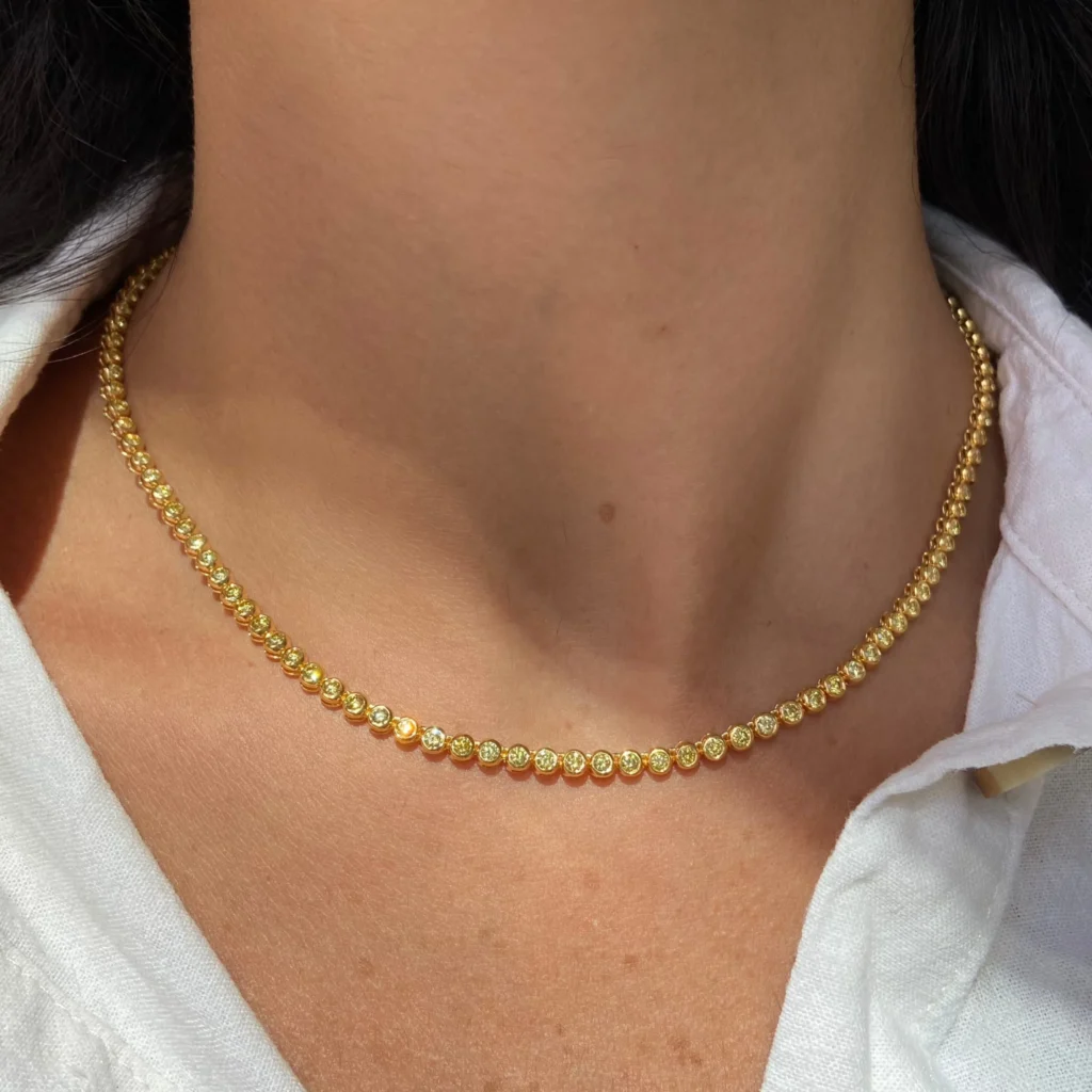 Alternative view of Intense Yellow Round Diamond Bezel Set Necklace