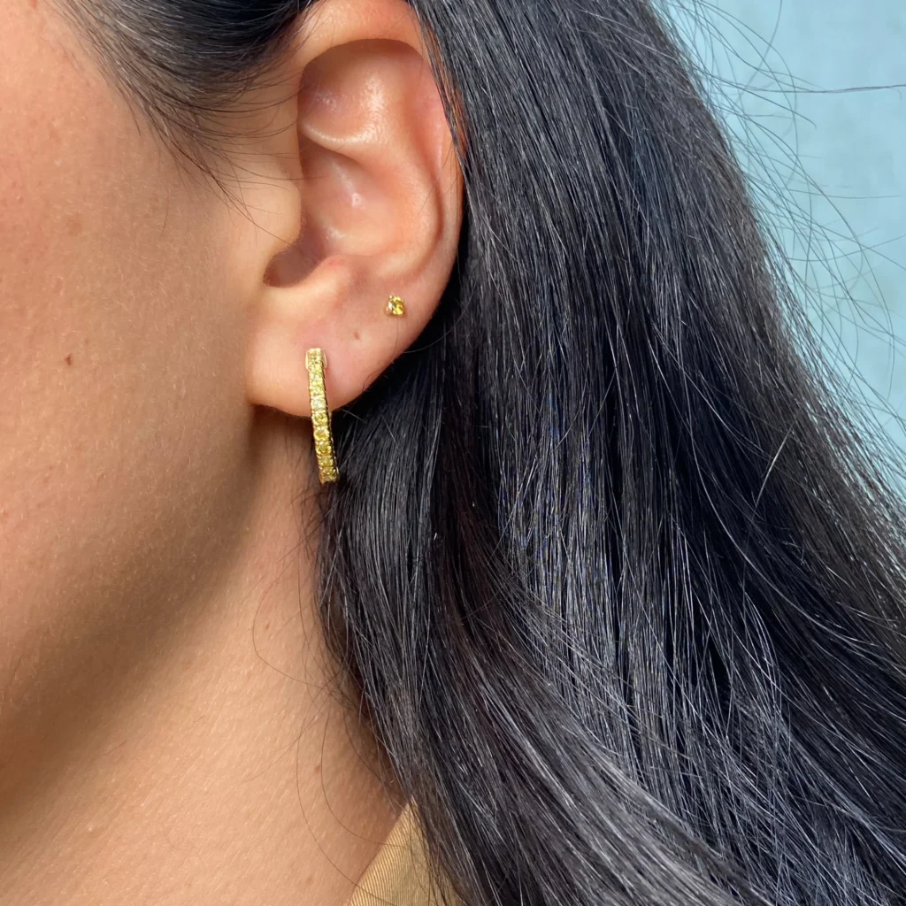 1 Carat Round Yellow Diamond Mini Hoop Earrings - Image 4