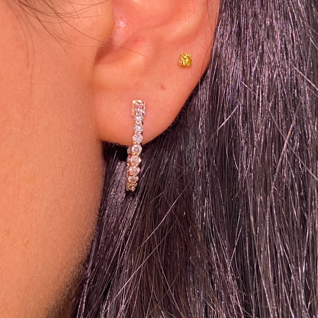Pink Diamond Mini Hoop Earrings - Image 3