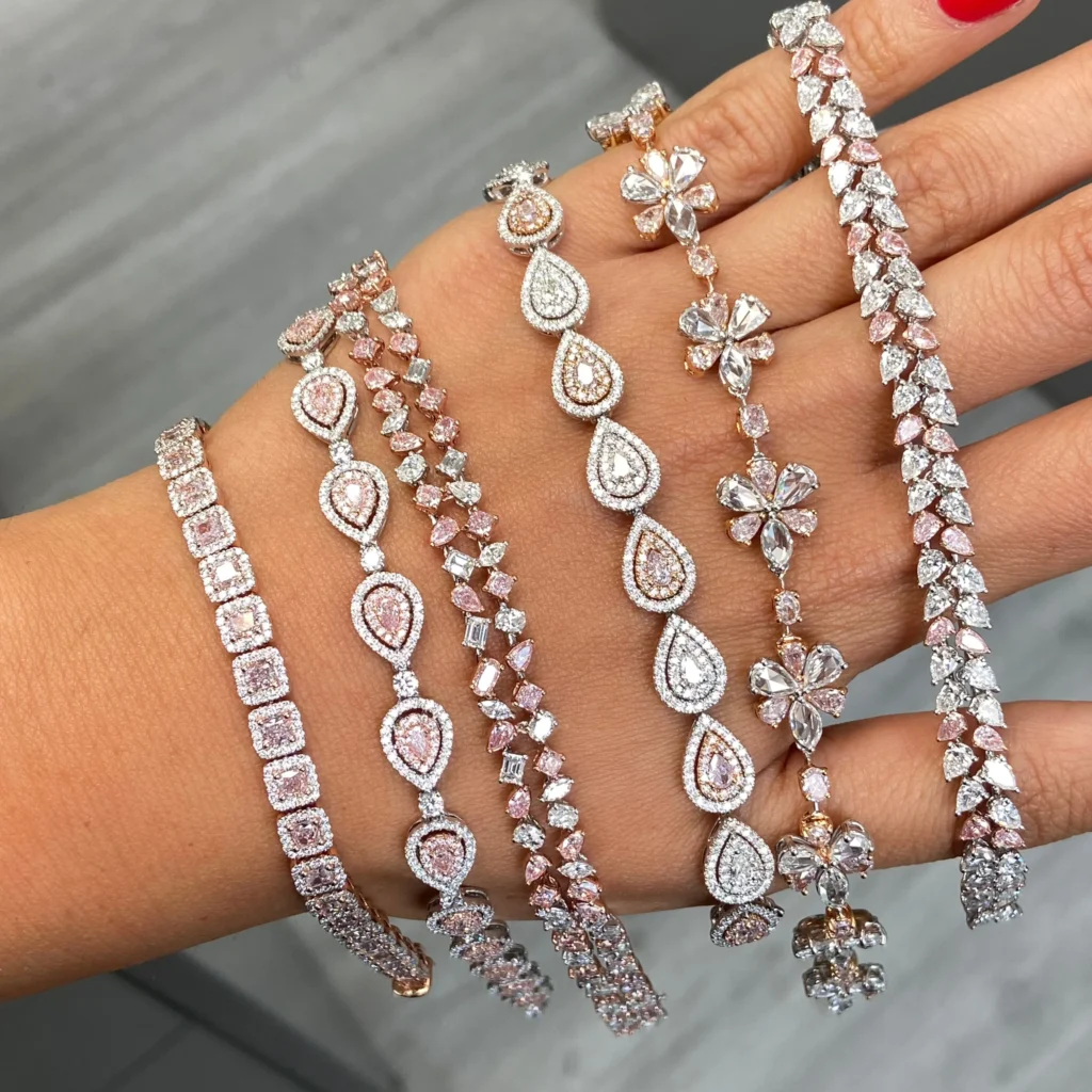 Alternative view of Pink Diamond Halo Bracelet