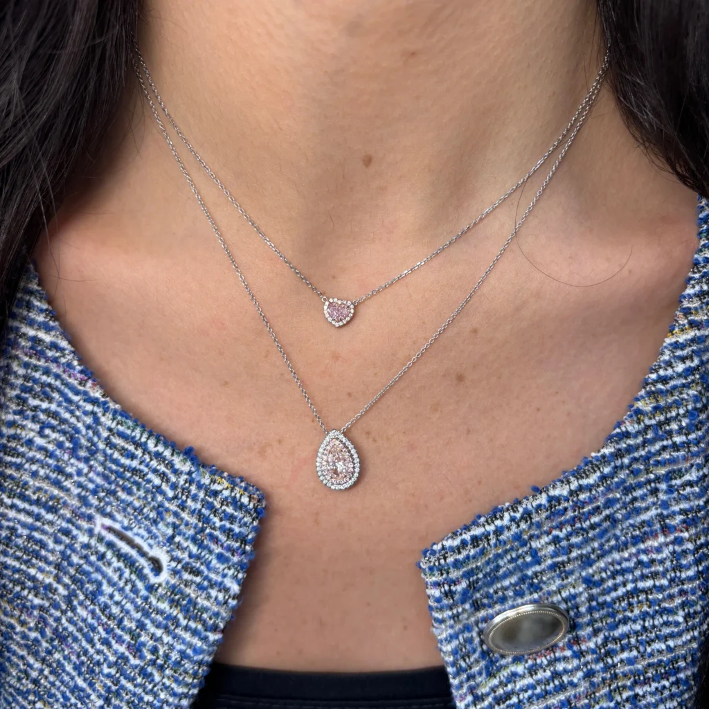 Alternative view of 1ct Pink Pear Diamond Double Halo Pendant