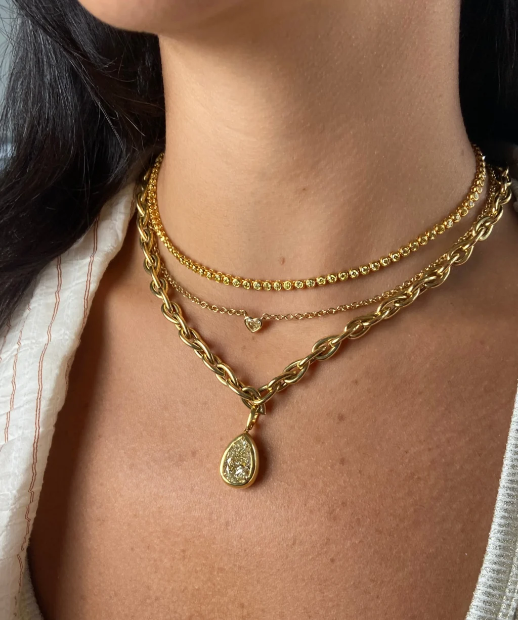 Intense Yellow Round Diamond Bezel Set Necklace - Image 3