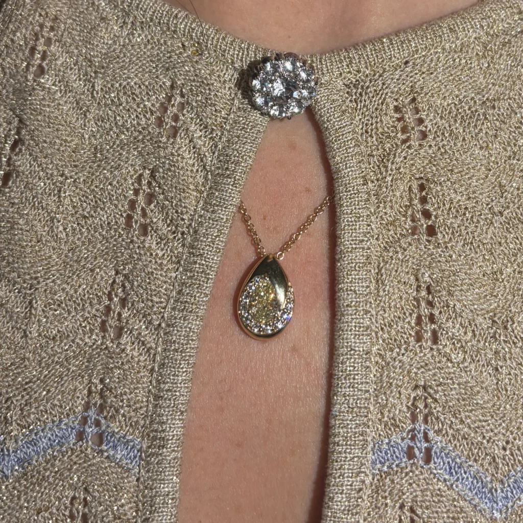 Bezel Spiral Pavé Yellow Pear Diamond Pendant - Image 8