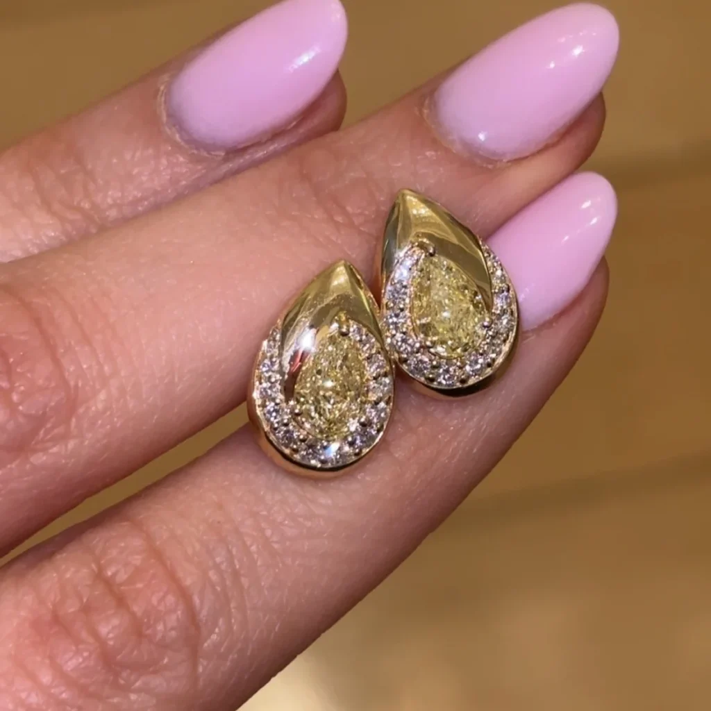Bezel Swirl Yellow Diamond Studs - Image 6