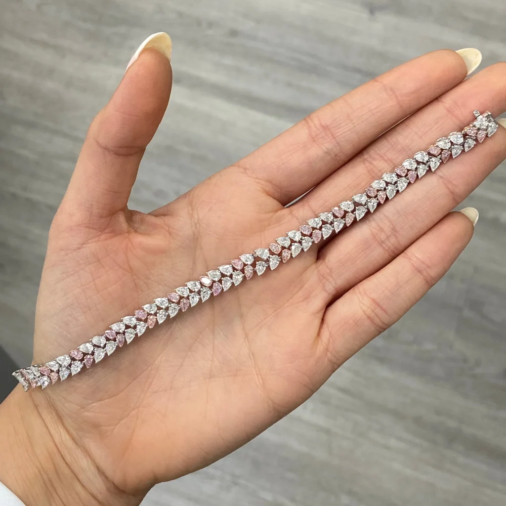 10.5ct Fancy Pink & White Pear Shape Diamond Double Row Bracelet - Image 3