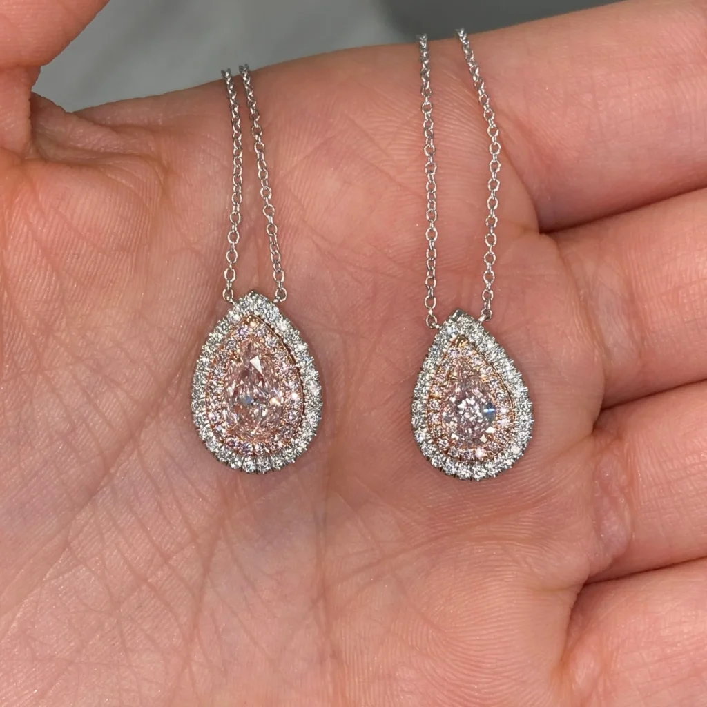 1ct Pink Pear Diamond Double Halo Pendant - Image 6