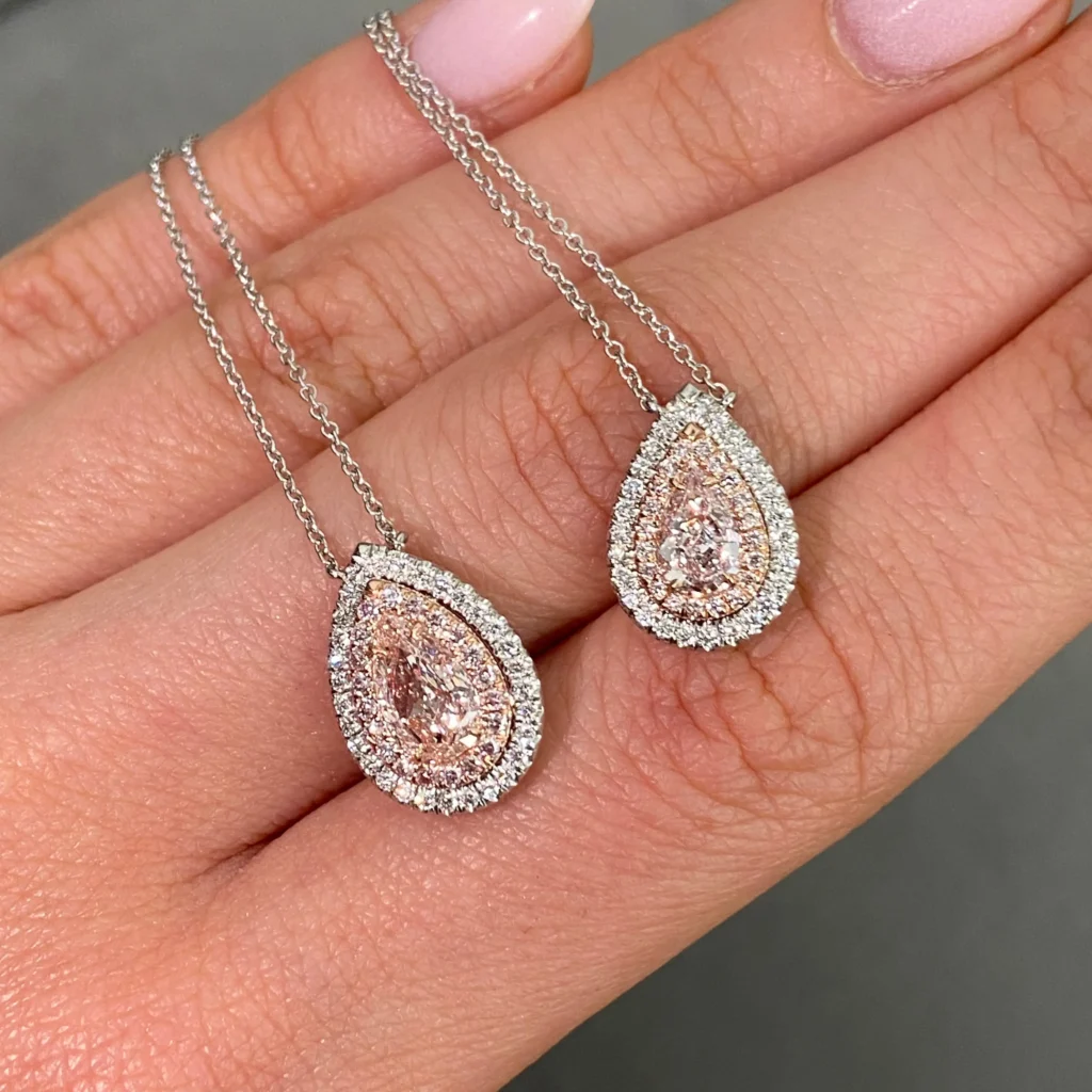 1ct Pink Pear Diamond Double Halo Pendant - Image 4