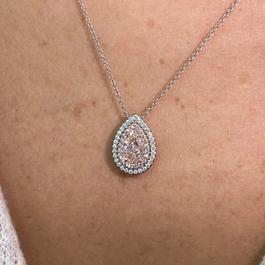1ct Pink Pear Diamond Double Halo Pendant - Image 3