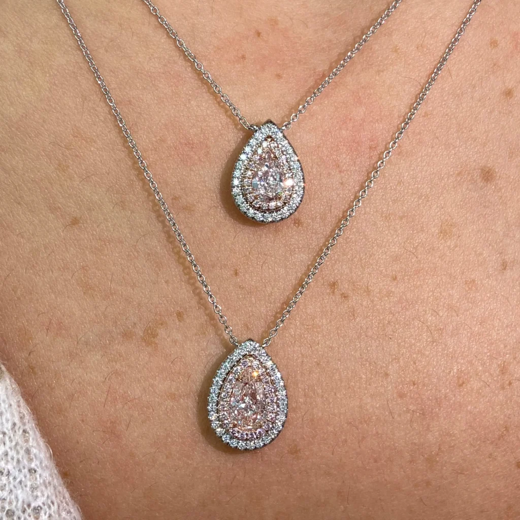1ct Pink Pear Diamond Double Halo Pendant - Image 5