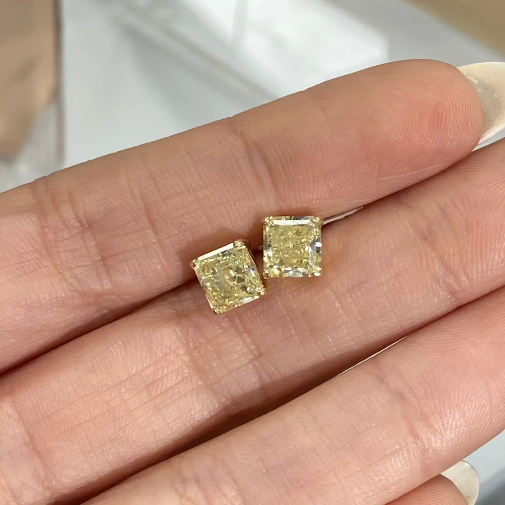 1.5 Carat Each Fancy Yellow Radiant Diamond Studs - Image 3